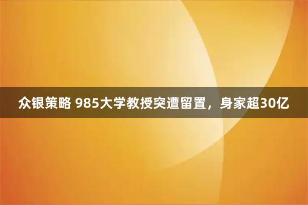 众银策略 985大学教授突遭留置，身家超30亿